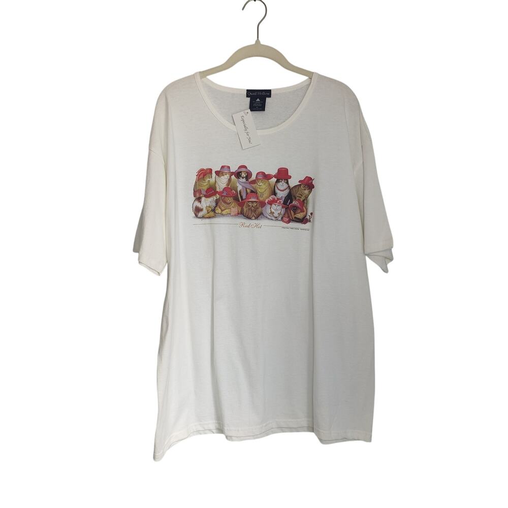 NWT NOS Vintage 90s Quail Hollow Sz XL Red Hot Cats in Hats T Shirt Bryan Moon